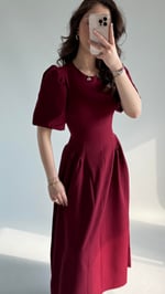 Aby Bel Kuşaklı Elbise Bordo