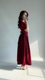 Aby Bel Kuşaklı Elbise Bordo