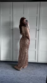 Afrodit Pul Payetli Rose Gold Abiye 