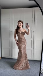 Afrodit Pul Payetli Rose Gold Abiye 