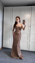 Afrodit Pul Payetli Rose Gold Abiye 