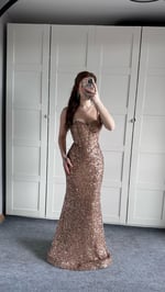 Afrodit Pul Payetli Rose Gold Abiye 