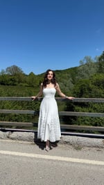 Almira Eteği Güllü Elbise Beyaz