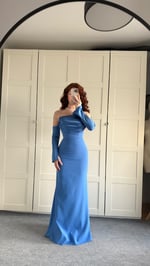 Alya Saten Kollu Abiye İndigo