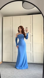 Alya Saten Kollu Abiye İndigo