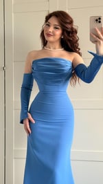 Alya Saten Kollu Abiye İndigo