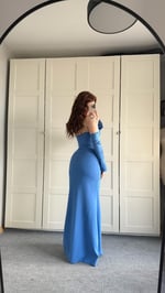 Alya Saten Kollu Abiye İndigo