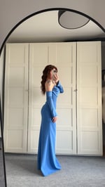 Alya Saten Kollu Abiye İndigo