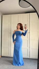 Alya Saten Kollu Abiye İndigo