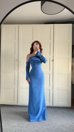 Alya Saten Kollu Abiye İndigo