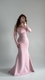 Alya Saten Kollu Abiye Pudra Pembesi