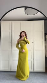 Alya Saten Kollu Abiye Yağ Yeşili