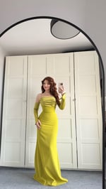 Alya Saten Kollu Abiye Yağ Yeşili