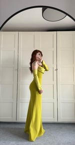 Alya Saten Kollu Abiye Yağ Yeşili