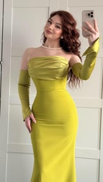 Alya Saten Kollu Abiye Yağ Yeşili