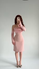 Alya Saten Kollu Kısa Abiye Pudra Pembesi 