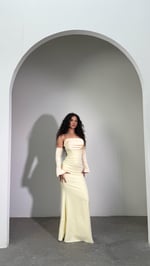 Alya Saten Kollu Taşlı Abiye Sarı 
