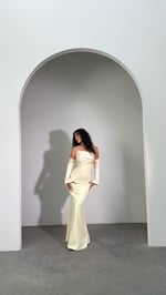 Alya Saten Kollu Taşlı Abiye Sarı 
