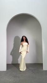 Alya Saten Kollu Taşlı Abiye Sarı 
