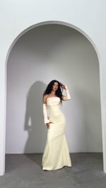 Alya Saten Kollu Taşlı Abiye Sarı 