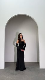 Alya Saten Kollu Taşlı Abiye Siyah 