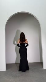 Alya Saten Kollu Taşlı Abiye Siyah 
