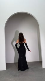 Alya Saten Kollu Taşlı Abiye Siyah 