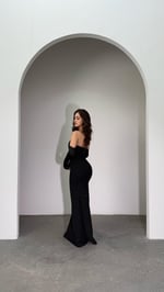 Alya Saten Kollu Taşlı Abiye Siyah 