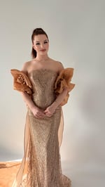 Amelia Pelerinli Taşlı Abiye Gold