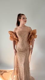 Amelia Pelerinli Taşlı Abiye Gold