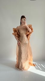 Amelia Pelerinli Taşlı Abiye Gold