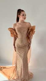 Amelia Pelerinli Taşlı Abiye Gold