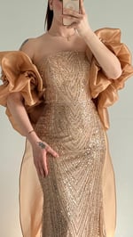 Amelia Pelerinli Taşlı Abiye Gold