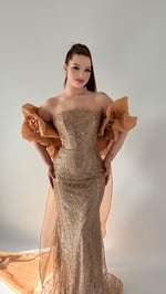 Amelia Pelerinli Taşlı Abiye Gold