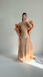 Amelia Pelerinli Taşlı Abiye Gold