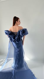 Amelia Pelerinli Taşlı Abiye İndigo