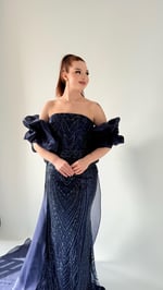Amelia Pelerinli Taşlı Abiye Lacivert 