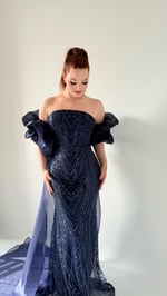 Amelia Pelerinli Taşlı Abiye Lacivert 