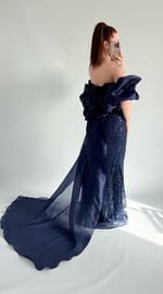 Amelia Pelerinli Taşlı Abiye Lacivert 