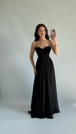 Anna Tül Askılı Abiye Siyah