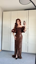 Arina Payetli Abiye Bronz Kahve