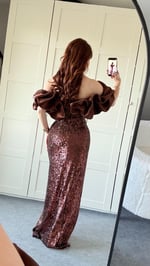 Arina Payetli Abiye Bronz Kahve