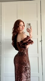 Arina Payetli Abiye Bronz Kahve