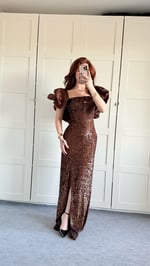 Arina Payetli Abiye Bronz Kahve