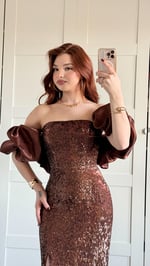 Arina Payetli Abiye Bronz Kahve