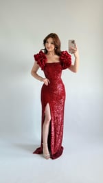 Arina Payetli Abiye Kırmızı