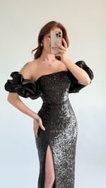 Arina Payetli Abiye Siyah