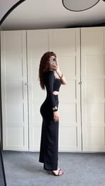 Asimetrik Yaka Bel Detaylı Elbise Siyah