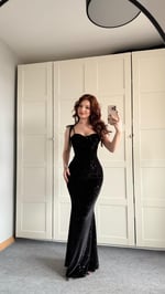 Askılı Simli Maxi Elbise Siyah