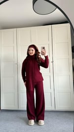 Atkı  Kazak Triko Takım Bordo